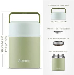 img 1 attached to 🥣 Alxeme Soup Thermos Food Jar - Vacuum Insulated Lunch Container, Wide Mouth Bento Box with Leak Proof Cap, 27OZ Stainless Steel Hot Food Meal Carrier with Spoon & Handle - Ideal for Kids/Adults Food Flask, Matcha