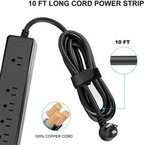 img 3 attached to 💡 FDTEK 10-футовая полоса питания с защитой от скачков напряжения, 6 розетками и 4 портами USB - длинным удлинителем, плоским штекером, 900 Джоулей, 15-Амперным автоматическим выключателем, защитой от перегрузки и возможностью монтажа на стену для домашнего офиса или для общежития.
