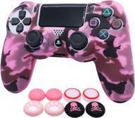 pink ps4 controller skins ralan – silicone cover skin protector for ps4 slim/pro controller with 6 pink pro thumb grips and 2 skull cap grips – camouflage pink design logo