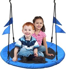 img 4 attached to 🪂 Saucer Tree Swing Seat for Children - 40 Inch Flying Saucer Swing for Kids with Added Hanging Straps & Adjustable Multi-Strand Ropes
