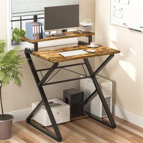 img 3 attached to Noblewell Small Gaming Desk with Monitor Stand and Storage Shelf - Perfect for Office, Gaming, Study, and Writing in Small Spaces