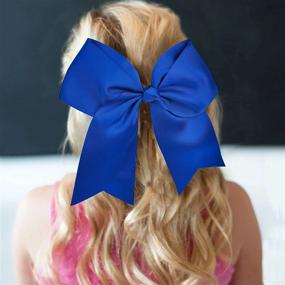 img 1 attached to 🎀 12PCS Large Cheer Bow Blue Ponytail Holder: Elastic Hair Ties for Teen Girls in Cheerleading, High School, College, Softball, and Sports Competitions