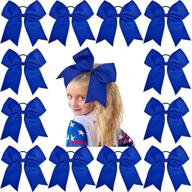 🎀 12pcs large cheer bow blue ponytail holder: elastic hair ties for teen girls in cheerleading, high school, college, softball, and sports competitions logo