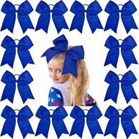 img 4 attached to 🎀 12PCS Large Cheer Bow Blue Ponytail Holder: Elastic Hair Ties for Teen Girls in Cheerleading, High School, College, Softball, and Sports Competitions