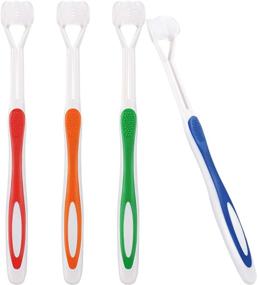 img 4 attached to 🦷 4-Pack Sensory Toothbrush for Kids with 3 Sides - Complete Teeth and Gum Care, Gentle Bristles for Autism - Travel Toothbrush in Green, Blue, Yellow, and Red