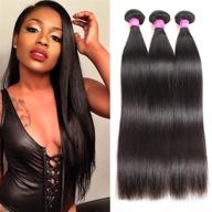 🏾 8a brazilian virgin straight human hair bundles - 3 bundles 100% unprocessed weave extensions, natural color (16 18 20 inches) | can be dyed and bleached | isee hair logo