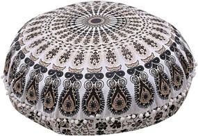 img 3 attached to 🌸 Radhy Krishna Fashions: Decorative Mandala Floor Pillow Cover with Pom Pom Accents - Indian Bohemian Style for Outdoor Cushions, Ottoman Poufs, and Camels