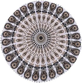 img 2 attached to 🌸 Radhy Krishna Fashions: Decorative Mandala Floor Pillow Cover with Pom Pom Accents - Indian Bohemian Style for Outdoor Cushions, Ottoman Poufs, and Camels