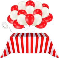 🎈 blulu 2-pack red and white striped table cover tablecloths with 20 balloons and 10m white ribbon - enhancing seo logo