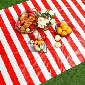 img 1 attached to 🎈 Blulu 2-Pack Red and White Striped Table Cover Tablecloths with 20 Balloons and 10m White Ribbon - Enhancing SEO