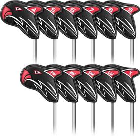 img 4 attached to 🏌️ Golf Iron Head Covers 11pcs: Thicken Eagle PU Leather, Soft Black, Embroideried Edging, Right Handed, Waterproof & Durable, Fit Most Clubs - Wedge 4-9 Pw Aw Sw Lw X