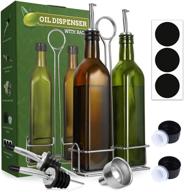 aozita 17oz olive oil dispenser bottle set with stainless steel holder rack - 500ml glass oil & vinegar cruet with leak-proof pourers, funnel, and labels - olive green & rustic brown logo