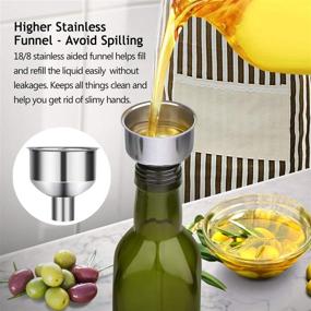 img 2 attached to Aozita 17oz Olive Oil Dispenser Bottle Set with Stainless Steel Holder Rack - 500ml Glass Oil & Vinegar Cruet with Leak-proof Pourers, Funnel, and Labels - Olive Green & Rustic Brown