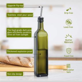 img 3 attached to Aozita 17oz Olive Oil Dispenser Bottle Set with Stainless Steel Holder Rack - 500ml Glass Oil & Vinegar Cruet with Leak-proof Pourers, Funnel, and Labels - Olive Green & Rustic Brown