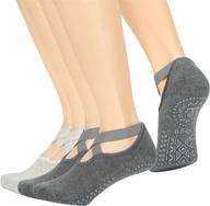 🧦 bqa non slip yoga socks for women - 4 pairs pilates socks, anti-skid socks for pure barre, ballet, dance logo