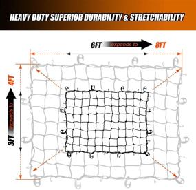 img 3 attached to 🔗 Тяжеловесная грузовая бункерная сетка - Сетка размером 3x4 фута для пикапов, внедорожников и фургонов с максимальной грузоподъемностью кузова 6x8 футов для трейлеров, грузовиков и лодок. Сетка с ручным узловым плетением с 12 металлическими карабинами, 12 пластиковыми крючками и сумкой для хранения.