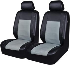 img 4 attached to Horse Kingdom Universal Faux Leather Car Seat Covers - Front Set of 2, 6pcs - Breathable & Aibag Compatible - Ideal for Cars, Trucks, Suvs, Sedans - Black with Gray Design