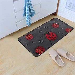 img 3 attached to 🐞 Не скользящий мягкий коврик для ванной комнаты и кухни, ковры-коврики для входной двери, ковролин для декора дома, дизайн с каплями дождя и божьими коровками, 39" X 20