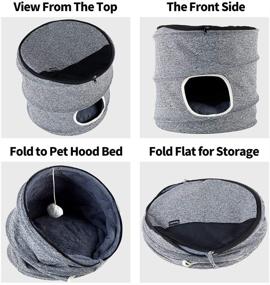 img 3 attached to Fooubaby 3-in-1 Soft Cat Bed with Hood and Pad Plush Round Removable Cover, Warm Hideaway Cylinder Hole, Washable Gray Cat Bed for Indoor Cats, Medium Small Kittens