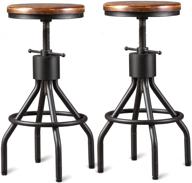 set of 2 industrial bar stools - swivel counter coffee chairs - extra pub height adjustable from 22 to 33 inches logo