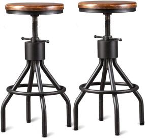 img 4 attached to Set of 2 Industrial Bar Stools - Swivel Counter Coffee Chairs - Extra Pub Height Adjustable from 22 to 33 inches