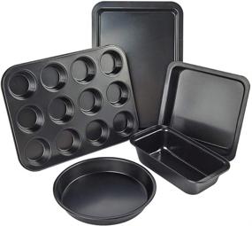 img 4 attached to 5-Piece Nonstick Bakeware Set: Cookie Sheet, Loaf Pan, Square Pan, Round Cake Pan, 12-Cup Muffin Pan