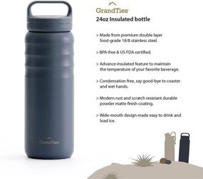 img 3 attached to 🧊 GrandTies 2 Lids Sports Stainless Steel Water Bottle– 24oz: Reusable, Insulated, Travel Canteen - Stone Grey