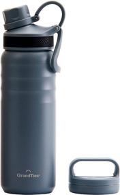 img 4 attached to 🧊 GrandTies 2 Lids Sports Stainless Steel Water Bottle– 24oz: Reusable, Insulated, Travel Canteen - Stone Grey