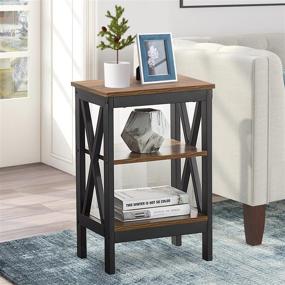 img 3 attached to 🛋️ VECELO Nightstand Sofa Side Table Set with 3-Tier Storage Shelf for Living Room and Bedroom, Sturdy Steel Frame, Quick Assembly, Rustic Brown Finish