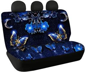 img 3 attached to 🦋 Fashion Blue Butterfly Front & Rear Seat Covers – Floral Moon Pattern Protectors for Most Cars, Sedans, SUVs