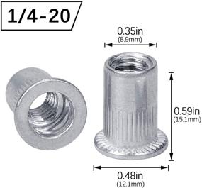 img 3 attached to 🔩 High-Quality 100 Pcs Aluminum Flange Nutserts Rivet Nut, UNC Flat Head Rivnut Threaded Insert - 1/4-20 Size