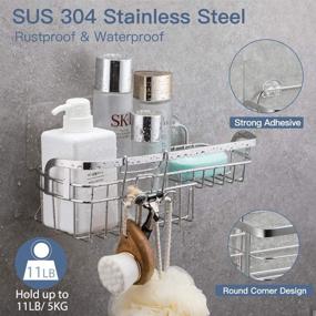 img 3 attached to 🚿 LUXEAR Reusable Shower Shelf with Hooks - Rust-resistant Bathroom Caddy Organizer - Stainless Steel Rack Basket for Shampoo Soap Razor - No Glue Needed