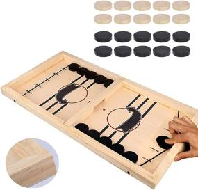 img 2 attached to 🏒 Moopok Fast Sling Puck Game - Wooden Hockey Game for Desktop Battle - Adults and Kids Family Games, Slingshot Game Toys - Large Size for Foosball Winner Board Game