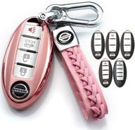 🔑 tinemin nissan key fob cover/case - altima maxima murano rogue sentra 370z pathfinder smart remote premium soft tpu key cover 2/3/4/5 button (pink) logo