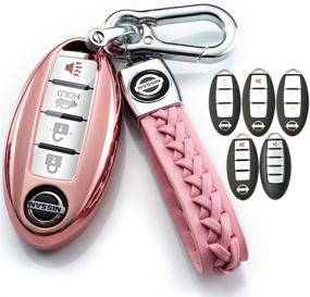 img 4 attached to 🔑 Tinemin Nissan Key Fob Cover/Case - Altima Maxima Murano Rogue Sentra 370z Pathfinder Smart Remote Premium Soft TPU Key Cover 2/3/4/5 Button (Pink)