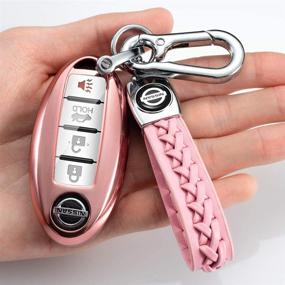 img 3 attached to 🔑 Tinemin Nissan Key Fob Cover/Case - Altima Maxima Murano Rogue Sentra 370z Pathfinder Smart Remote Premium Soft TPU Key Cover 2/3/4/5 Button (Pink)