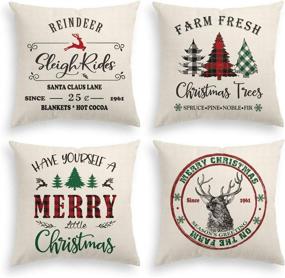 img 4 attached to 🎄 AVOIN Christmas Throw Pillow Cover Set - 18x18 Inch Winter Holiday Rustic Cushion Case for Sofa Couch (Pack of 4)