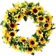 🌻 18-inch artificial sunflower wreath for fall and autumn decor - fake flower wreath with yellow sunflower for front door hanging, farmhouse welcome door wreath логотип