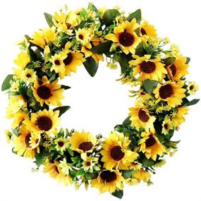 img 4 attached to 🌻 18-Inch Artificial Sunflower Wreath for Fall and Autumn Decor - Fake Flower Wreath with Yellow Sunflower for Front Door Hanging, Farmhouse Welcome Door Wreath