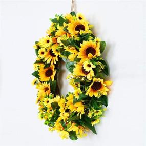 img 1 attached to 🌻 18-Inch Artificial Sunflower Wreath for Fall and Autumn Decor - Fake Flower Wreath with Yellow Sunflower for Front Door Hanging, Farmhouse Welcome Door Wreath