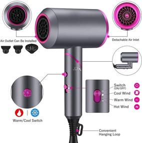 img 1 attached to Gray Hair Dryer with 1900W Blowing Power, Diffuser Included, Ionic Technology, AC Motor, Foldable Design, Adjustable Heat and Speed Settings, Perfect for Home, Salon, and Travel. Extra 2 Nozzles and 1 Diffuser Included.