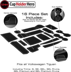 img 2 attached to 🚗 Аксессуары Volkswagen VW Tiguan 2018-2022 Premium CupHolderHero: индивидуальные вставки для нескользящих пылезащищенных подстаканников, коврики для центральной консоли, вставки в карманы дверей - комплект из 16 штук с серыми вставками.