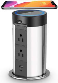 img 4 attached to ⚡ Wireless Charger Pop Up Power Strip - 6 USB Ports (4 USB-A, 2 USB-C), Retractable Recessed Outlet, 4 AC Sockets for Office Desk and Workshop
