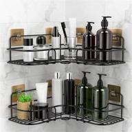 black corner shower caddy 2-pack with wall mount - bathroom & kitchen shelf storage organizer, 8 adhesive packs included logo