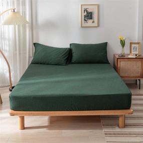 img 4 attached to 🛏️ DONEUS Dark Green Queen Fitted Sheet Set - 3 Piece (1 Fitted Sheet, 2 Pillow Cases) | Extra Soft Jersey Knit Cotton | Deep Pocket 15" | Super Soft & Comfy | Easy to Put on Bed (No Flat Sheet)