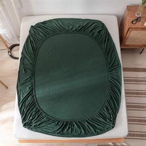 img 1 attached to 🛏️ DONEUS Dark Green Queen Fitted Sheet Set - 3 Piece (1 Fitted Sheet, 2 Pillow Cases) | Extra Soft Jersey Knit Cotton | Deep Pocket 15" | Super Soft & Comfy | Easy to Put on Bed (No Flat Sheet)