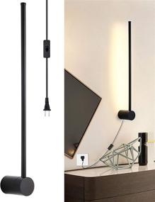 img 2 attached to Ditoon Modern Wall Sconce Plug in LED Matte Black Wall Lamp for Bedroom Nightstands - 21 5/8 inch, 1-Pack