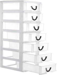 img 4 attached to Small Organizer Box Storage Container Case with 7 Clear Desktop Drawer Units, White (7.1X5.1X13.2 inches) - Enhanced for SEO