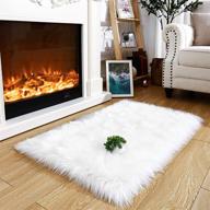 terrug 2x3 feet white faux fur rug - luxury sheepskin fluffy fuzzy area rug with thick soft plush shaggy carpet for winter bedroom and living room logo