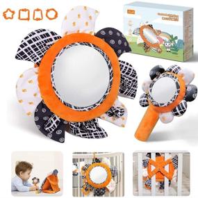 img 3 attached to 🔲 High Contrast Visual Stimulation Toys: Black and White Tummy Time Mirror and Plush Hand Rattle for Newborns 0-12 Months
